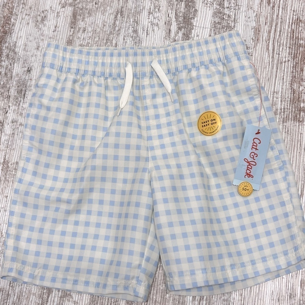 Boys - Cat & Jack Swim Trunks - Blue & White Checked